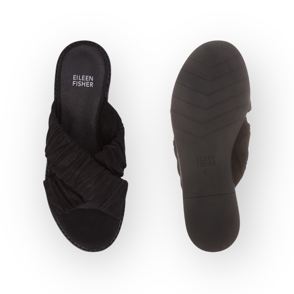 new Eileen Fisher  Cross Slide Easy to Wear Flat Leather Sandal  Black  9M - Picture 15 of 16